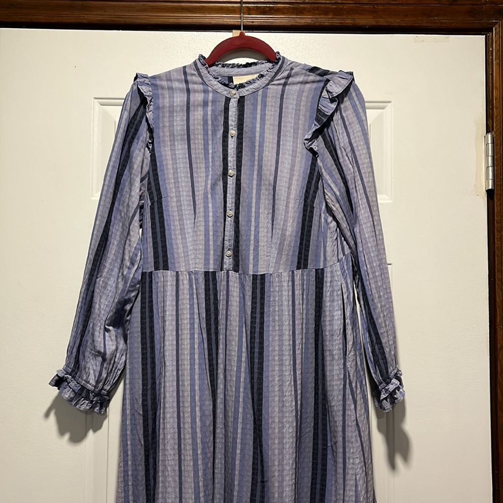 Universal Thread XS S M Blue Lavender Striped button up long sleeve Midi dress - Picture 11 of 16